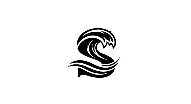 Stylized Letter S Wave Logo Design Black and White Abstract Water Symbol