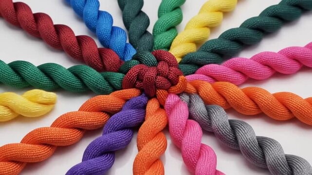 Colorful braided ropes radial pattern.