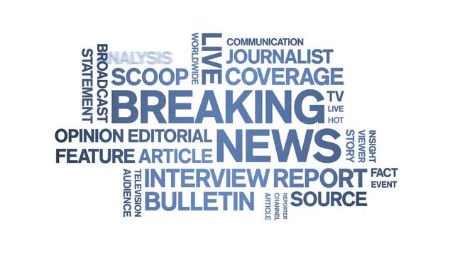 Breaking News animated word cloud-text design animation tag kinetic typography seamless loop.