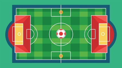 A vibrant illustration of a soccer field with teams ready for a match. Vector © Rana Islam
