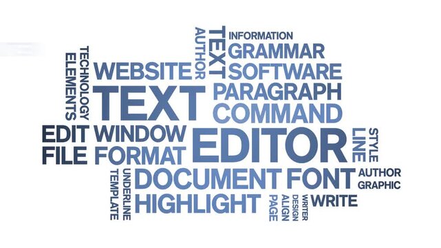 Text Editor animated word cloud-text design animation tag kinetic typography seamless loop.