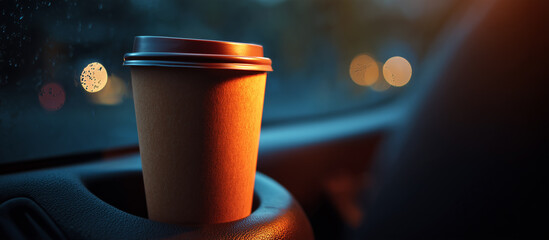coffe cup mock up sitting in cars cup