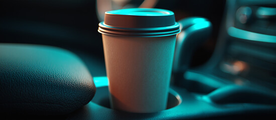 coffe cup mock up sitting in cars cup