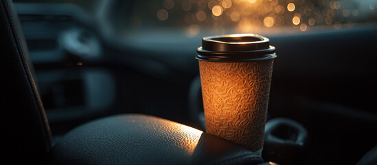 coffe cup mock up sitting in cars cup