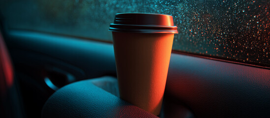 coffe cup mock up sitting in cars cup
