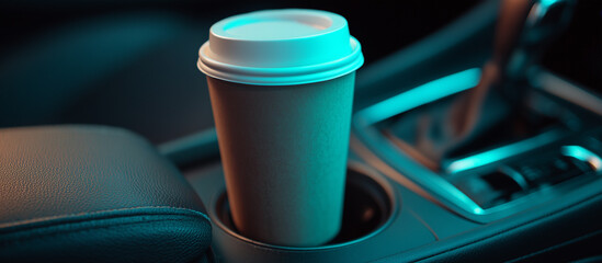 coffe cup mock up sitting in cars cup