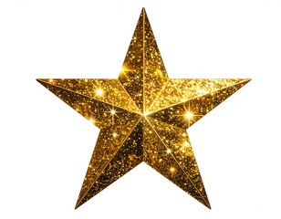 Fototapeta premium Isolated five-pointed golden star with sparkling surface, white background