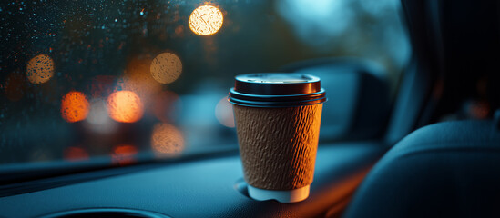 coffe cup mock up sitting in cars cup