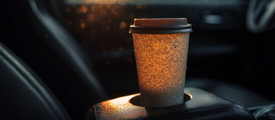 coffe cup mock up sitting in cars cup