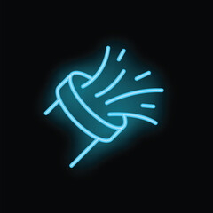 Obraz premium Neon blue spray bottle icon is glowing on a black background