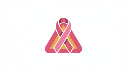 Pink breast cancer awareness ribbon symbol inside triangle shape
