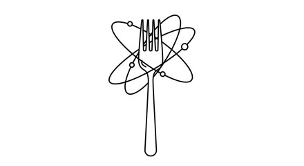 Food Science Concept: Fork with Orbiting Atom Symbol, Molecular Gastronomy