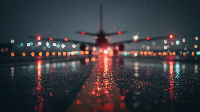 AI generator images of The airport at night during a rainstorm creates beautiful reflections on the water.