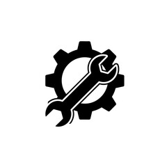 Professional illustration symbolizing technical support, maintenance, or configuration processes with a classic gear and wrench graphic