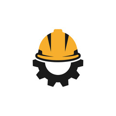 Fototapeta premium Construction worker's hard hat and gear symbol, representing industry and labor