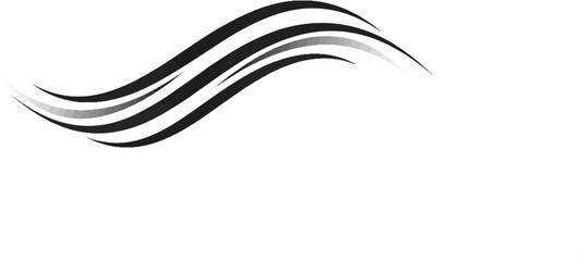 Black and grey smooth wavy lines gracefully flow across a white background