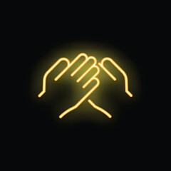 Obraz premium Neon sign of two hands clapping, symbolizing agreement or applause
