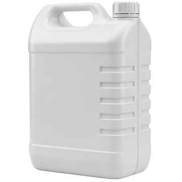 A large, empty, white plastic jug stands upright against a white background. isolated on transparent background