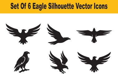 Naklejka premium Set Of 6 Eagle Silhouette Vector Icons