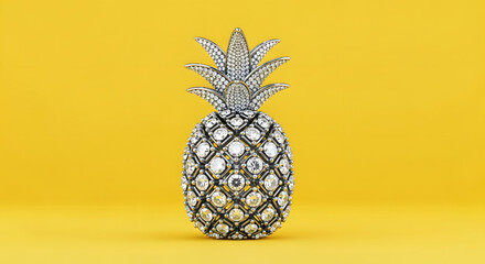 Obraz premium Diamondencrusted luxury pineapple jewelry piece on bright yellow vibrant background display