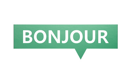3D illustration of "BONJOUR" in French, with an elegant font. It represents a sophisticated greeting, ideal for high-end branding and artistic projects.White Cut Out Paper. © feng