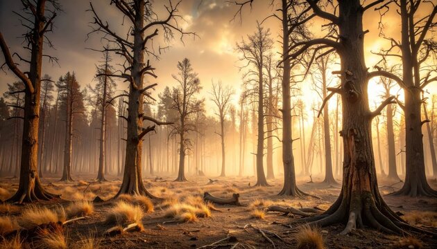FlyPro Firefly Drought-stricken Forest with Brittle Dead Trees as Sentinels, Nature Photography Style