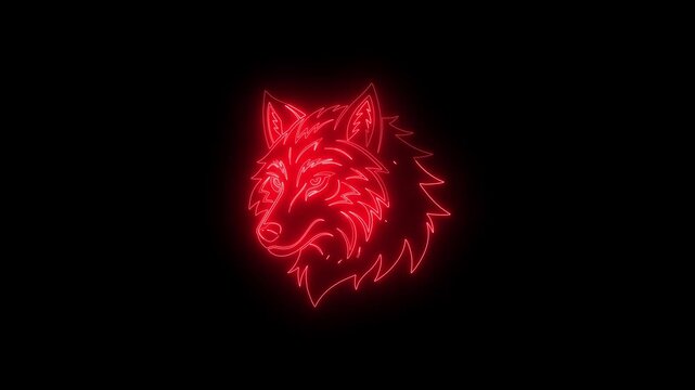 Red Neon Wolf Head Silhouette Against Black Background image photo