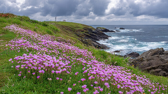 Wildflowers Blooming on a Coastal Cliffside