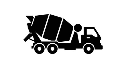 Fototapeta premium Concrete Mixer Truck Silhouette Icon - Construction Vehicle Symbol.