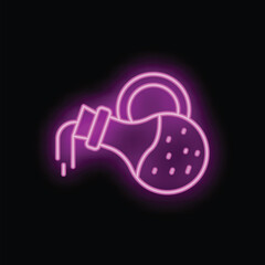 Naklejka premium Neon sign of a wine jug pouring wine into a glass, perfect for bar, restaurant, or nightlife themes