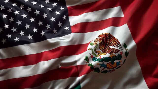 us american flag and mexican flag waving together. relations between usa and mexico