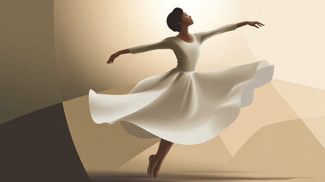 Woman in Motion, White Dress, Dance Pose