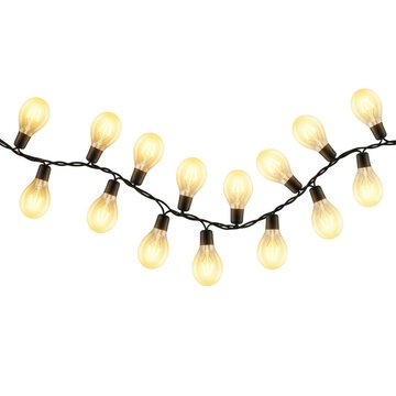 Warm edison bulb string lights isolated on transparent background