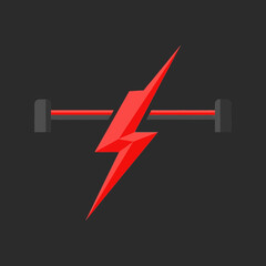 Red Lightning Bolt Intersects Barbell Symbol for Power and Strength in Fitness