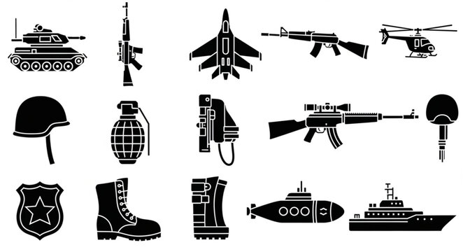 Collection of military and police equipment icons.