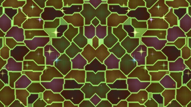 Symmetrical geometric tiling forms a futuristic dark metallic.