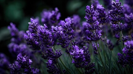 Obraz premium Purple lavender flowers in a garden setting.