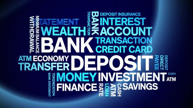 Bank Deposit animated word cloud-text design animation tag kinetic typography seamless loop.