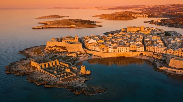 syracuse sicily cityscape at golden sunset dolly out video