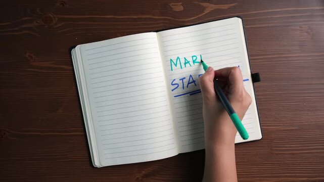 Market strategy and business positioning concept with handwritten notes in diary