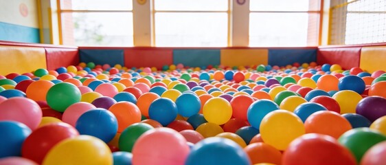 Vibrant ball pit filled with colorful plastic balls for children's indoor play area
