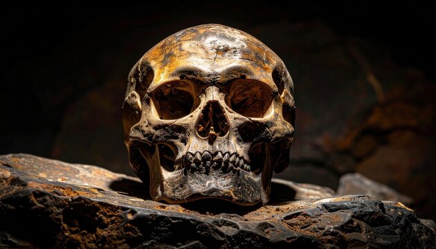 FlyPro Firefly Intricate Fossilized Skull Imprint on Ancient Rock Surface, High-Resolution Photographic Style