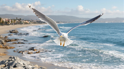 Obraz premium seagulls flying on the beach