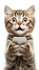 Smartphone shocked meme cat with copy space on white background cat-meme_1272sp