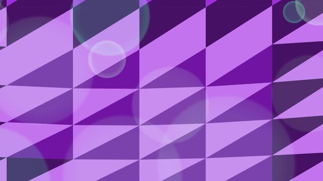 Purple geometric background features sharp triangles and circular.