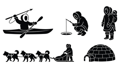 Arctic Life Silhouettes Inuit Culture Icons Collection © 777SKYLABS