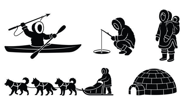 Arctic Life Silhouettes Inuit Culture Icons Collection