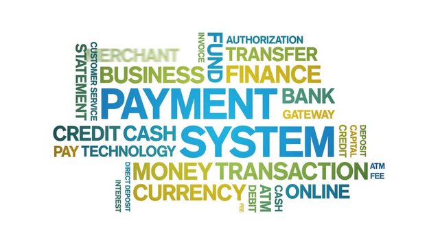 Payment System animated word cloud-text design animation tag kinetic typography seamless loop.