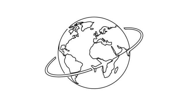 Airplane circling globe, symbolizing global travel and international tourism.