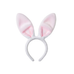 A pair of pink and white bunny ears headband for a playful costume or dress-up isolated on transparent background